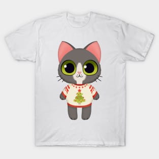 Holiday Grey and White Kitten T-Shirt